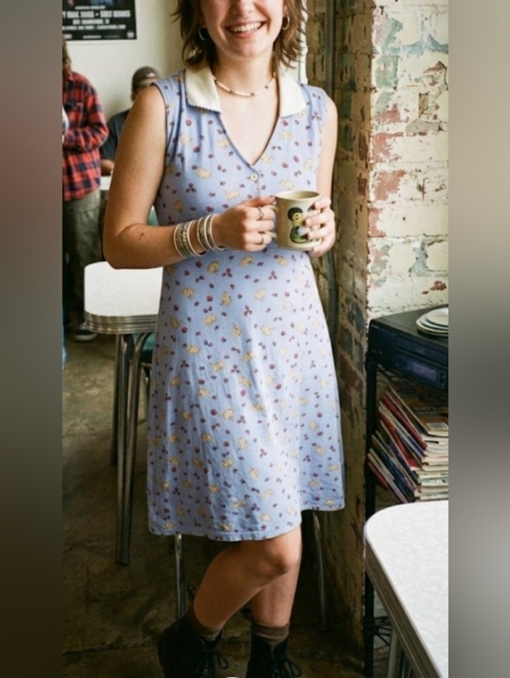 Sleeveless Collared Midi Dress 🍓 Strawberry/🐇BunnyPrint (M) 90's CottageCore